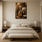 Warm Acoustic Guitar Wall Art Canvas Print showcased in an elegant minimalist interior