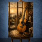 Golden Sunrise Acoustic Guitar Wall Art Canvas Print - Image 2