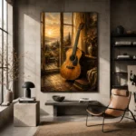 Golden Sunrise Acoustic Guitar Wall Art Canvas Print - Image 3
