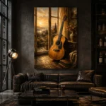 Golden Sunrise Acoustic Guitar Wall Art Canvas Print - Image 4