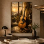Golden Sunrise Acoustic Guitar Wall Art Canvas Print - Image 5