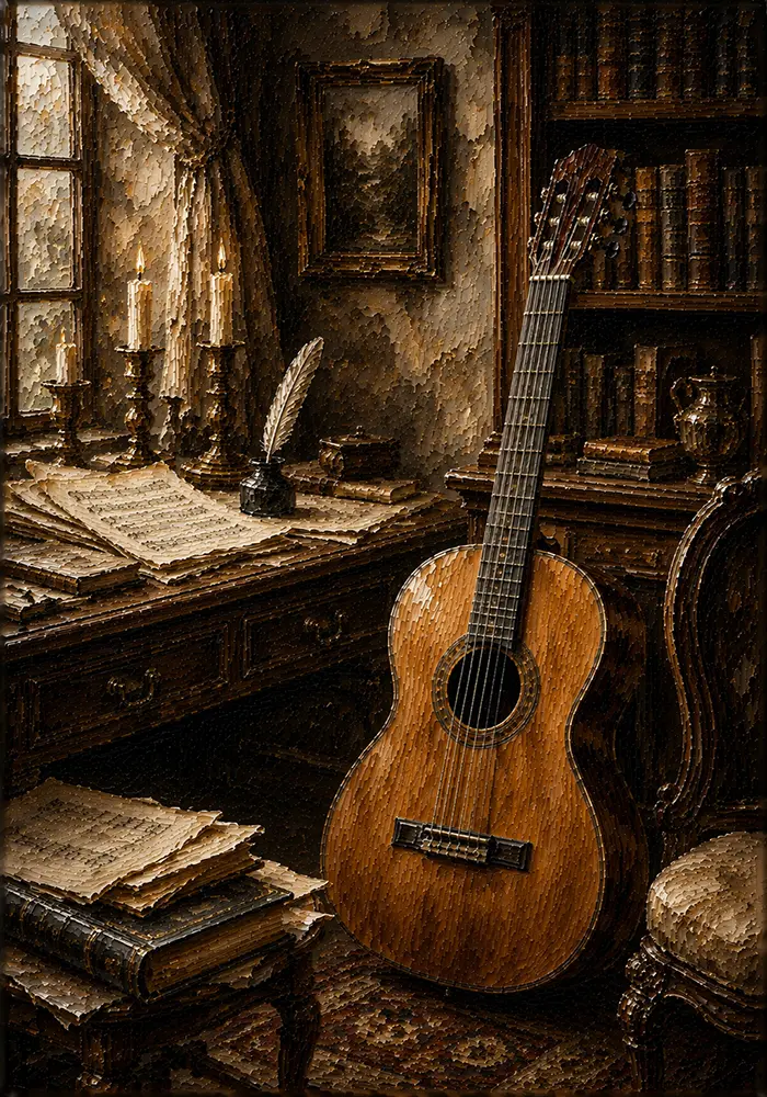 Old World Classical Guitar Wall Art Canvas Print