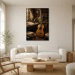 Old World Classical Guitar Wall Art Canvas Print styled in a refined neutral interior