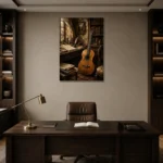 Old World Classical Guitar Wall Art Canvas Print displayed in a contemporary gallery-inspired room