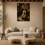 Modern Acoustic Guitar Wall Art Canvas Print presented in a sophisticated home setting