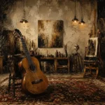 Vintage Artist Studio Guitar Wall Art Canvas Print
