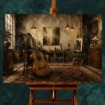 Vintage Artist Studio Guitar Wall Art Canvas Print - Image 2