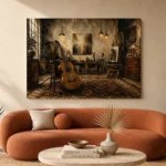 Vintage Artist Studio Guitar Wall Art Canvas Print - Image 3