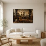 Vintage Artist Studio Guitar Wall Art Canvas Print styled in a refined neutral interior