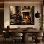 Countryside Fireplace Guitar Wall Art Canvas Print - Image 4