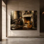 Countryside Fireplace Guitar Wall Art Canvas Print - Image 5