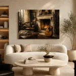 Countryside Fireplace Guitar Wall Art Canvas Print - Image 6