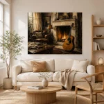 Countryside Fireplace Guitar Wall Art Canvas Print - Image 7