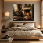 Countryside Fireplace Guitar Wall Art Canvas Print - Image 8