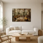 Conservatory Acoustic Guitar Wall Art Canvas Print styled in a refined neutral interior
