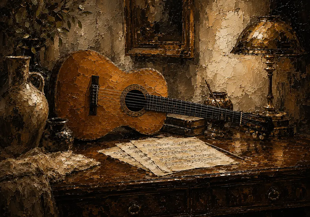 Vintage Acoustic Guitar Still Life Wall Art Canvas Print