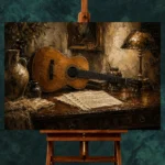 Vintage Acoustic Guitar Still Life Wall Art Canvas Print - Image 2