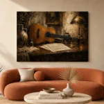 Vintage Acoustic Guitar Still Life Wall Art Canvas Print - Image 3