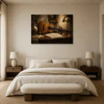 Vintage Acoustic Guitar Still Life Wall Art Canvas Print showcased in an elegant minimalist interior