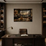 Contemporary Studio Guitar Wall Art Canvas Print displayed in a contemporary gallery-inspired room