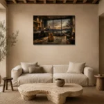 Contemporary Studio Guitar Wall Art Canvas Print presented in a sophisticated home setting