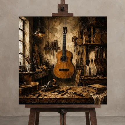 Artisan Classical Guitar Wall Art Canvas Print shown in Studio Easel