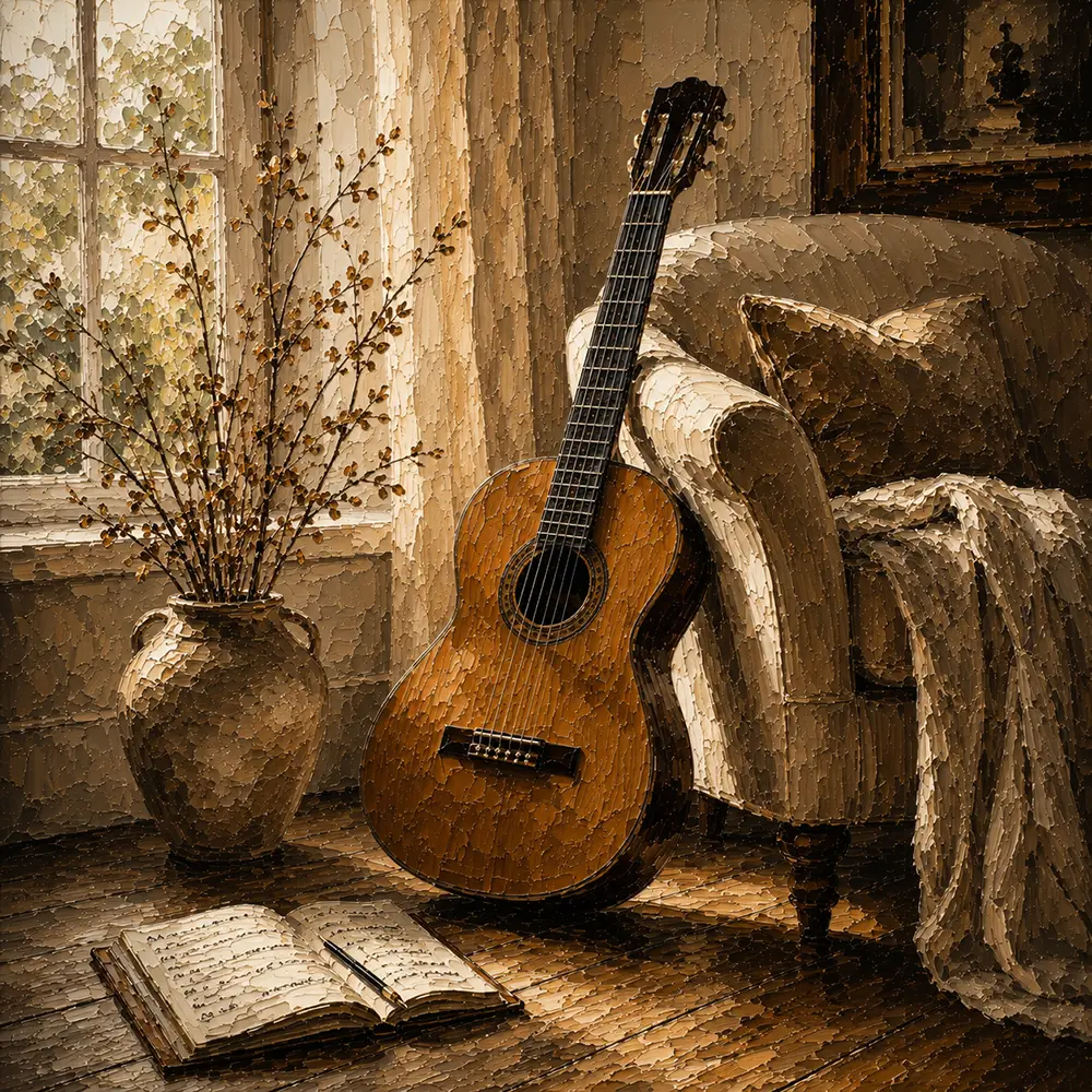 Serene Acoustic Guitar Wall Art Canvas Print