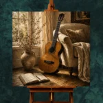 Serene Acoustic Guitar Wall Art Canvas Print - Image 2