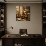 Serene Acoustic Guitar Wall Art Canvas Print displayed in a contemporary gallery-inspired room