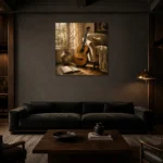 Serene Acoustic Guitar Wall Art Canvas Print shown in a warm modern interior