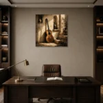 Antique Acoustic Guitar Wall Art Canvas Print displayed in a contemporary gallery-inspired room