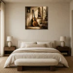 Antique Acoustic Guitar Wall Art Canvas Print showcased in an elegant minimalist interior