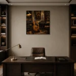 Premium Recording Studio Guitar Wall Art Canvas Print displayed in a contemporary gallery-inspired room
