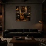 Premium Recording Studio Guitar Wall Art Canvas Print shown in a warm modern interior