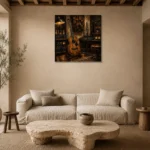 Premium Recording Studio Guitar Wall Art Canvas Print presented in a sophisticated home setting