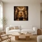 Classical Guitar Pedestal Wall Art Canvas Print styled in a refined neutral interior