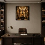 Classical Guitar Pedestal Wall Art Canvas Print displayed in a contemporary gallery-inspired room