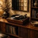 Warm Walnut Vintage Vinyl Record Wall Art Canvas Print