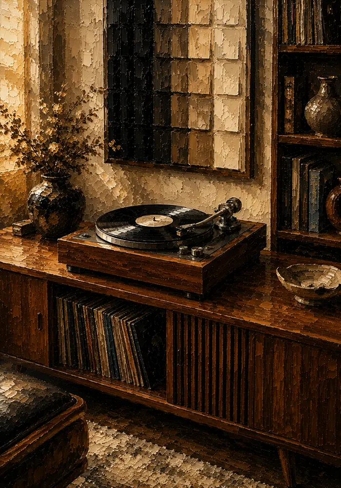 Warm Walnut Vintage Vinyl Record Wall Art Canvas Print