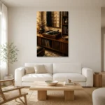Warm Walnut Vintage Vinyl Record Wall Art Canvas Print styled in a refined neutral interior