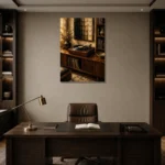 Warm Walnut Vintage Vinyl Record Wall Art Canvas Print displayed in a contemporary gallery-inspired room