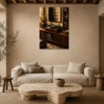 Warm Walnut Vintage Vinyl Record Wall Art Canvas Print presented in a sophisticated home setting