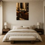 Warm Walnut Vintage Vinyl Record Wall Art Canvas Print showcased in an elegant minimalist interior