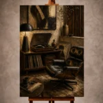 Vintage Vinyl Record Wall Art print featuring a classic record player and listening corner for elegant interiors