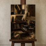 Elegant Vintage Vinyl Record Wall Art Canvas Print displayed on a studio easel