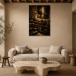 Luxury Walnut Vinyl Record Wall Art Canvas Print presented in a sophisticated home setting