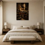 Luxury Walnut Vinyl Record Wall Art Canvas Print showcased in an elegant minimalist interior