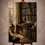Quiet luxury Vinyl Record Wall Art print featuring vinyl collections and handcrafted turntable for elegant interiors