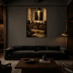 Contemporary Audiophile Vinyl Record Wall Art Canvas Print shown in a warm modern interior