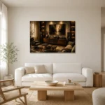Panoramic Vintage Vinyl Record Wall Art Canvas Print styled in a refined neutral interior